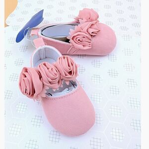 Newborn Baby Girl Pink Mary Jane Crib Dress Shoes Satin Rose Size 1